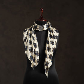 White Block Print Modal Silk Pendant Necklace Scarf
