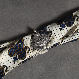 White Block Print Modal Silk Pendant Necklace Scarf