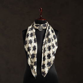 White Block Print Modal Silk Pendant Necklace Scarf