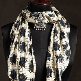 White Block Print Modal Silk Pendant Necklace Scarf