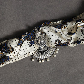 White Block Print Modal Silk Pendant Necklace Scarf