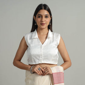 White - Modal Silk Plain Stitched Blouse 06