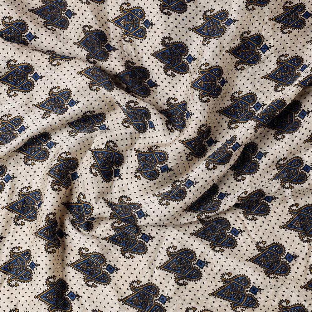 White Ajrakh Modal Silk Precut fabric 