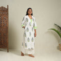 Mosaic Fusion Cotton White Straight Lace Work Sanganeri Kurta for Women