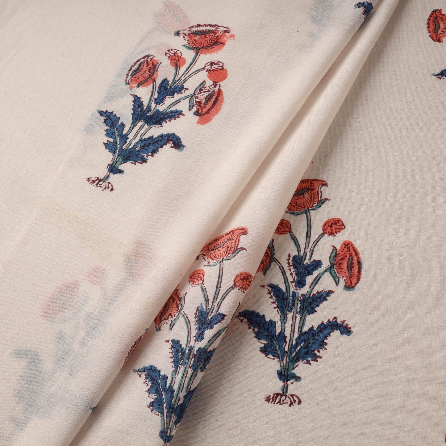 Mughal butta hand cotton sanganeri fabric 09 - handcrafted