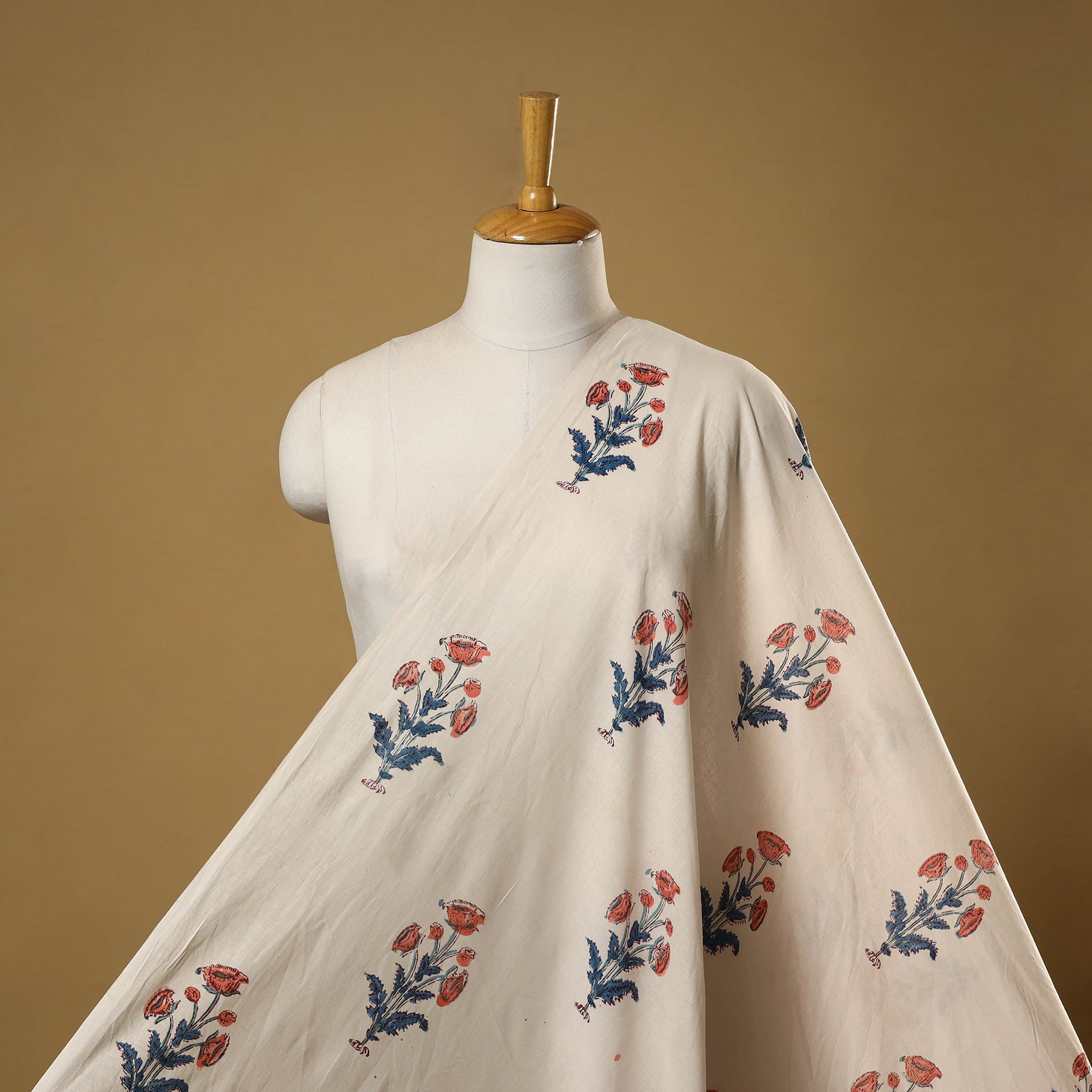 White Mughal Butta Hand Block Print Cotton Sanganeri Fabric