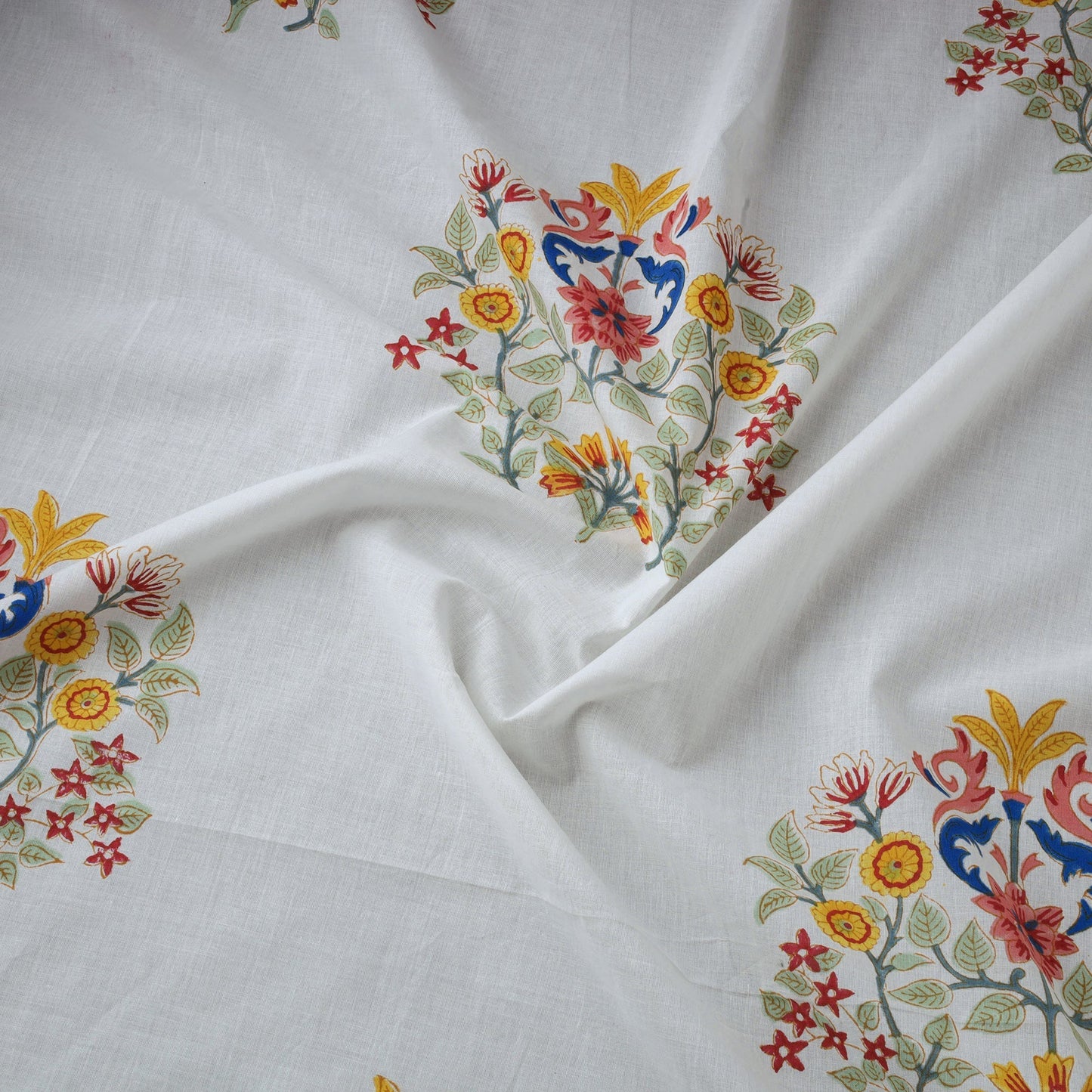 White - Mughal Butta Hand Block Print Cotton Sanganeri Fabric 26
