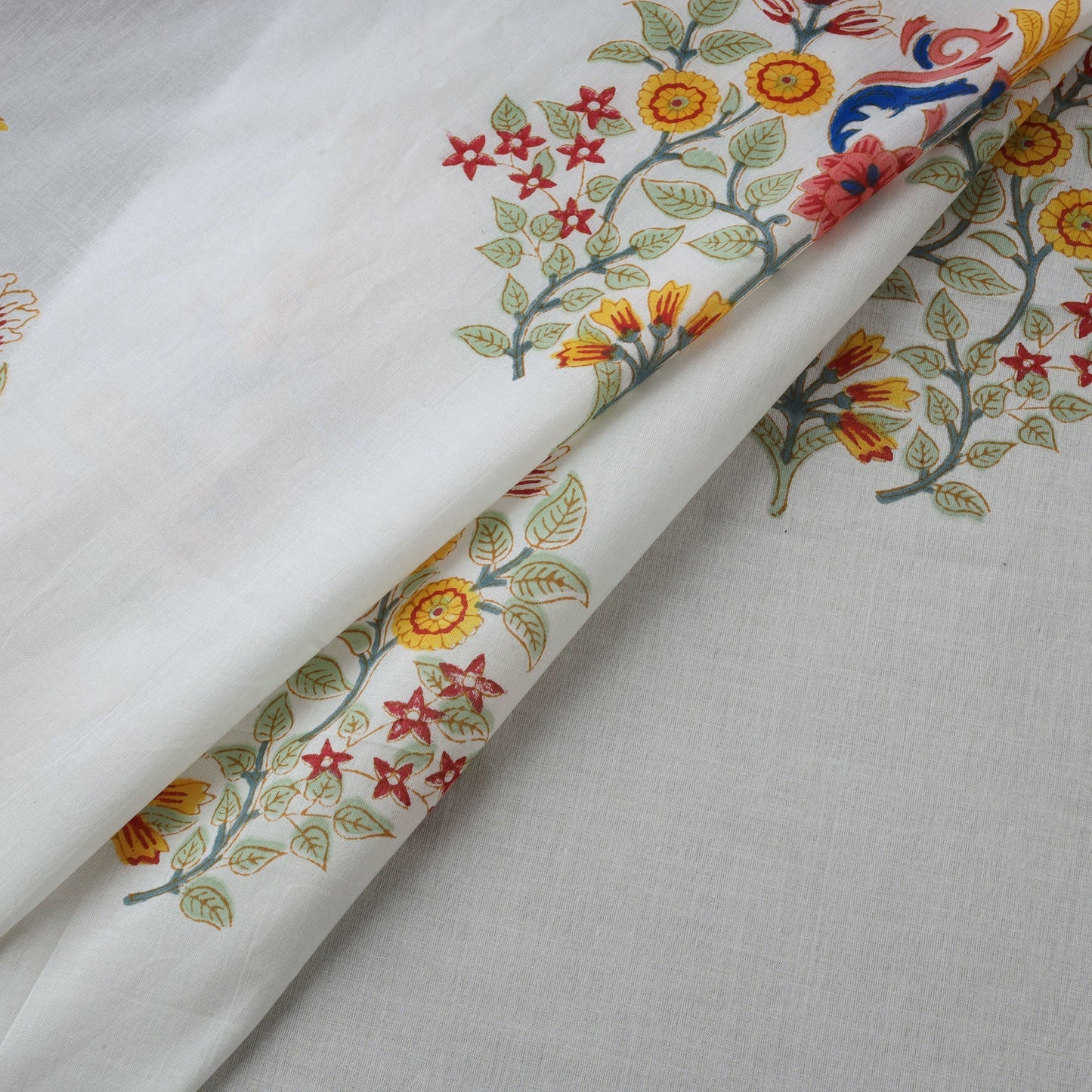 White - Mughal Butta Hand Block Print Cotton Sanganeri Fabric 26