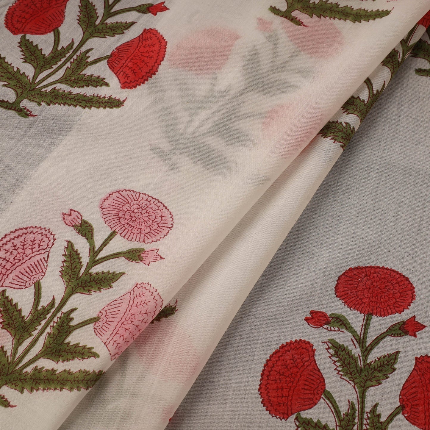 Mughal butta hand pure mul cotton sanganeri fabric 25