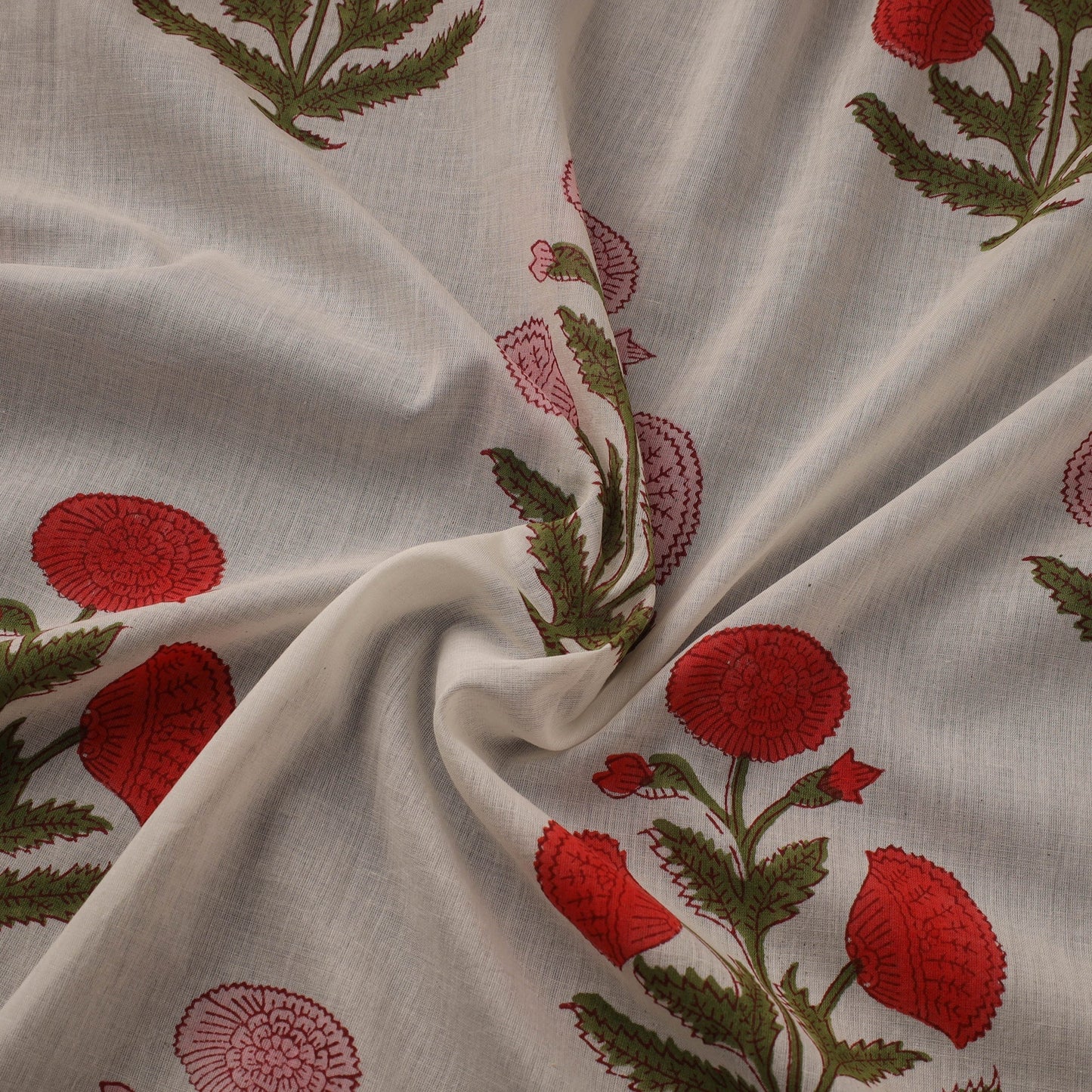 Mughal butta hand pure mul cotton sanganeri fabric 25