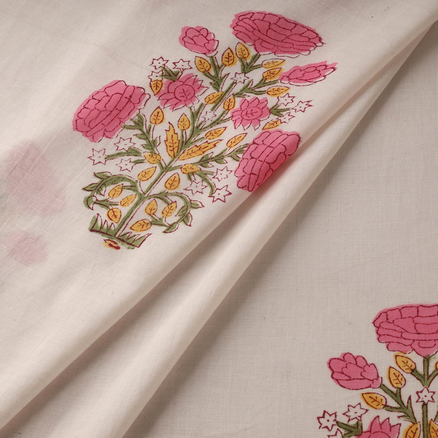 Mughal butta hand cotton sanganeri fabric 01 - handcrafted