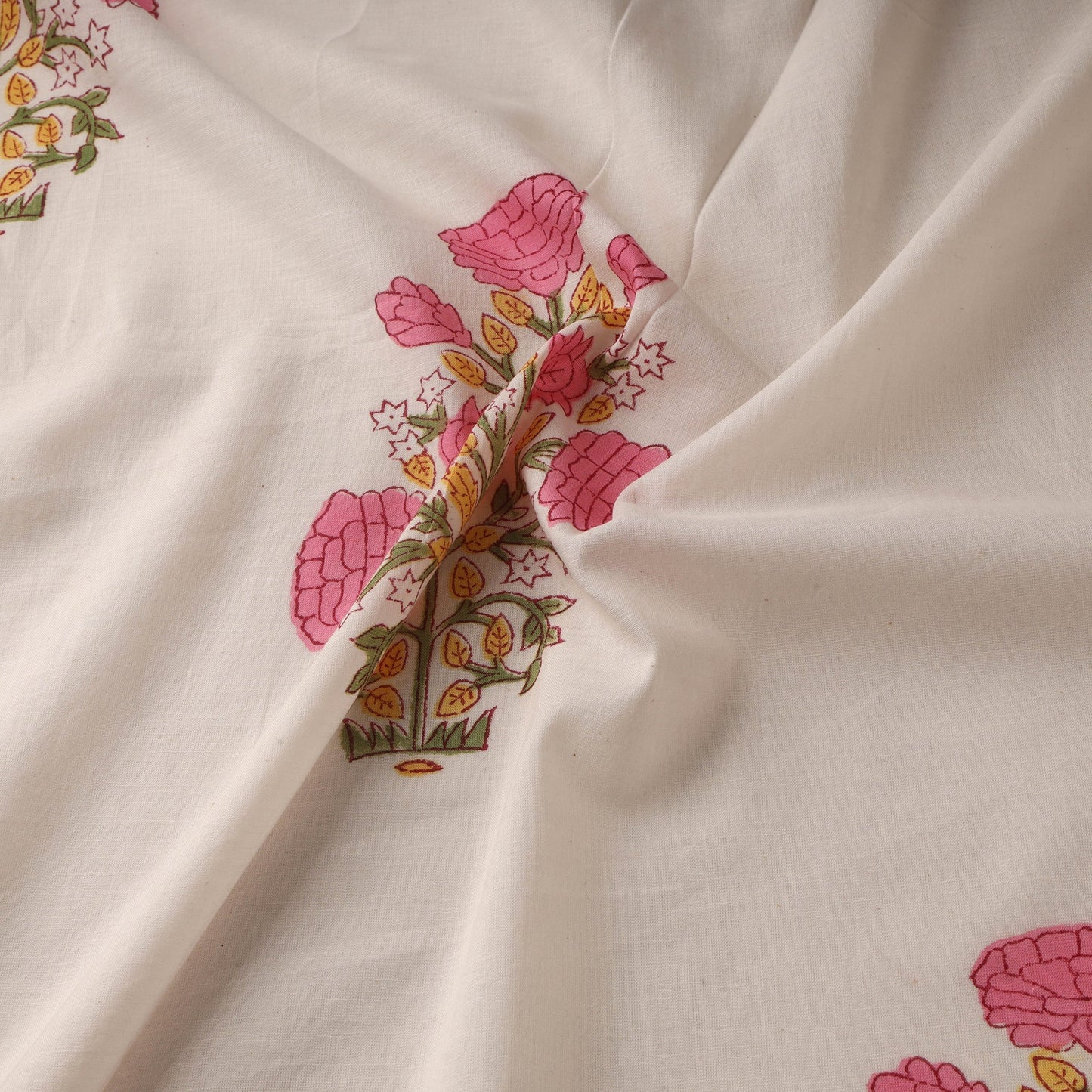 Mughal butta hand cotton sanganeri fabric 01 - handcrafted