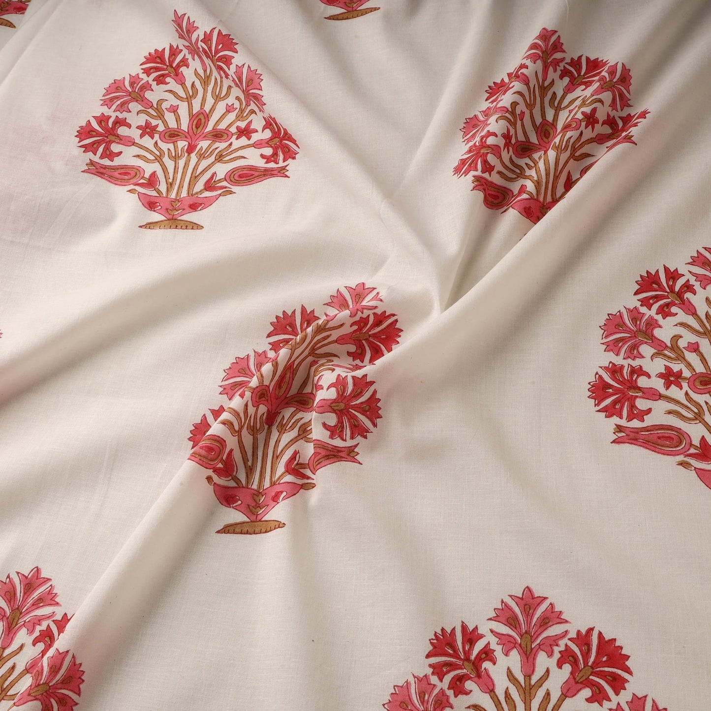 Mughal butta hand cotton sanganeri fabric 05 - handcrafted
