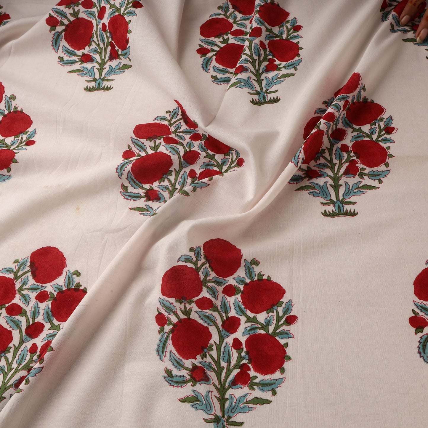 Mughal butta hand cotton sanganeri fabric 08 - handcrafted