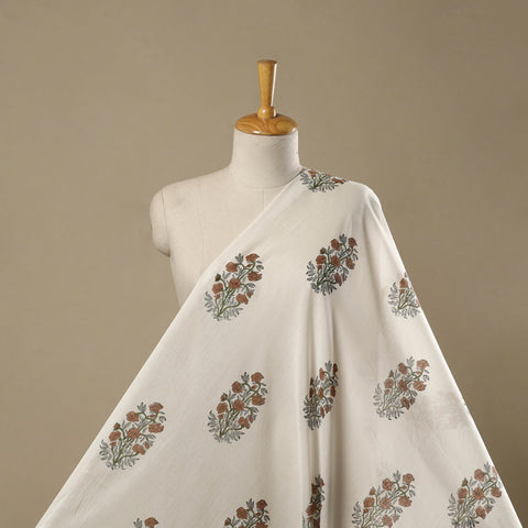 Mughal butta hand pure mul cotton sanganeri fabric 29