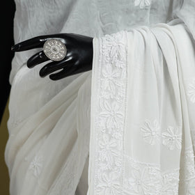 White - mukaish hand embroidered georgette heavy beadwork