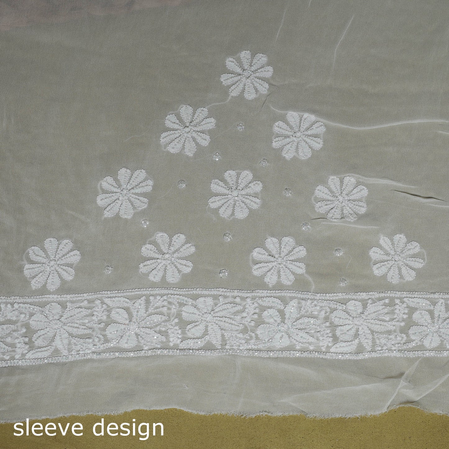 White - mukaish hand embroidered georgette heavy beadwork