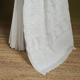 White - mukaish hand embroidered georgette heavy beadwork