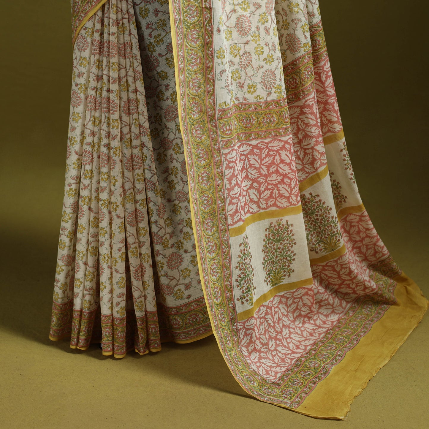 Mul cotton hand sanganeri saree 02 - handcrafted