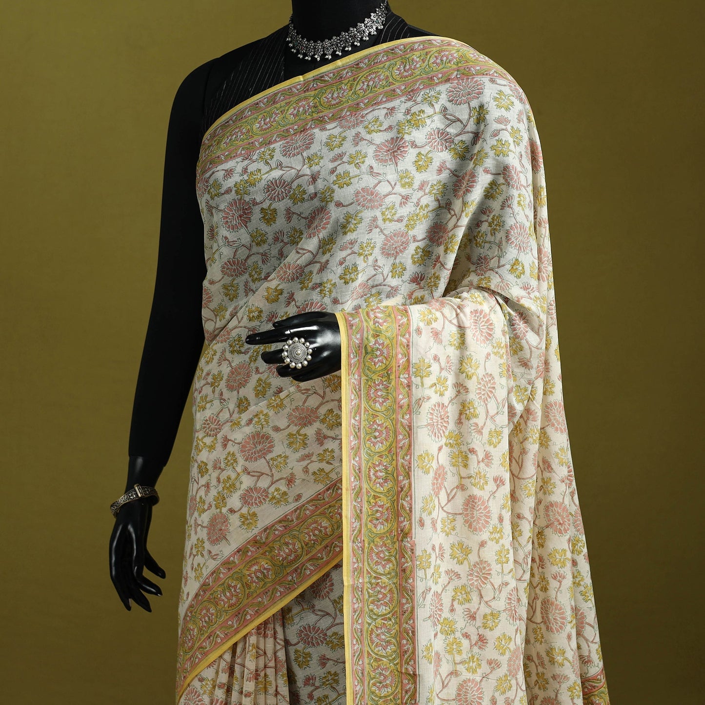 Mul cotton hand sanganeri saree 02 - handcrafted