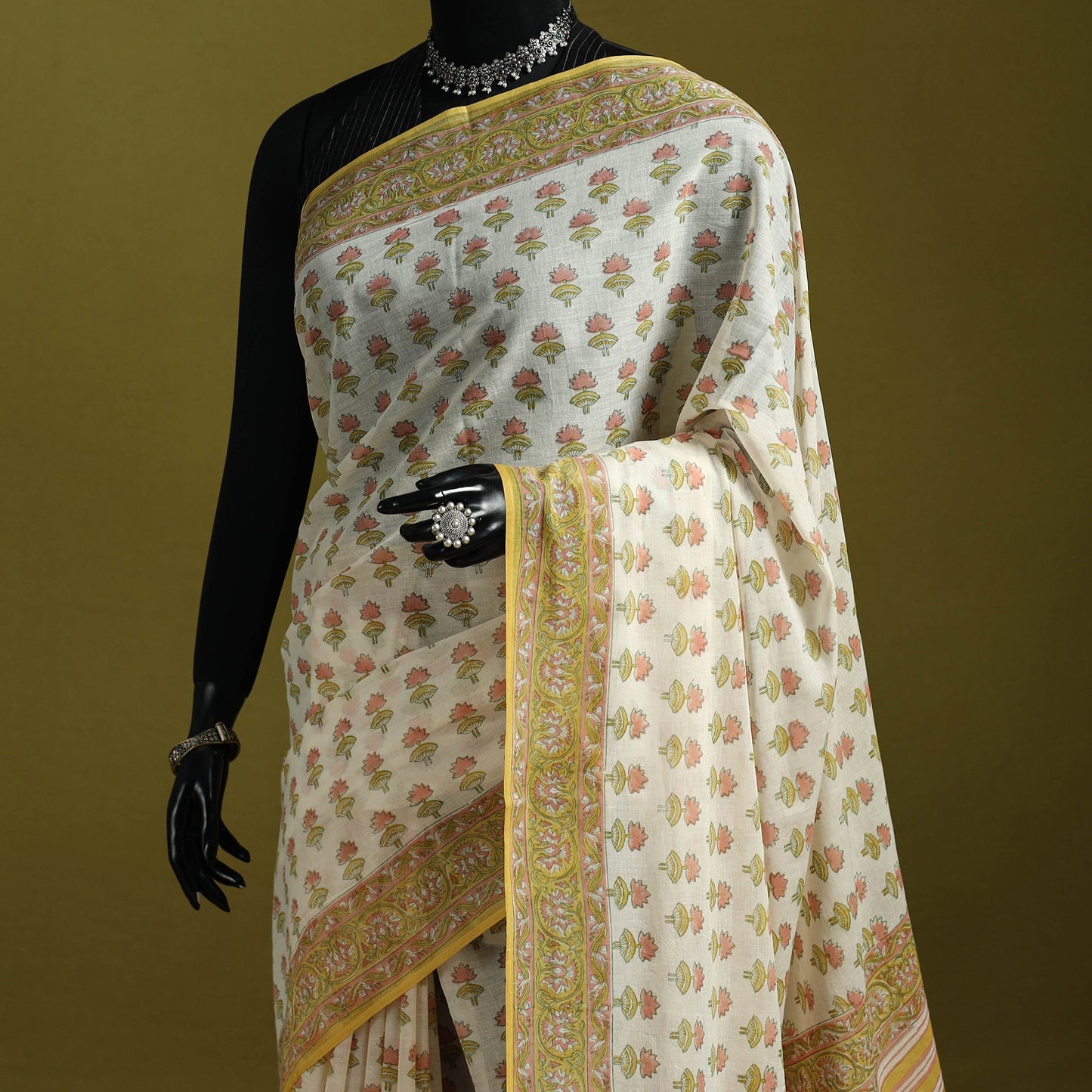 Mul cotton hand sanganeri saree 04 - handcrafted