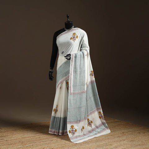 Mul cotton hand sanganeri saree 08 - handcrafted