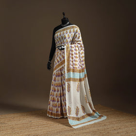 White - mul cotton sanganeri saree 03 - handcrafted