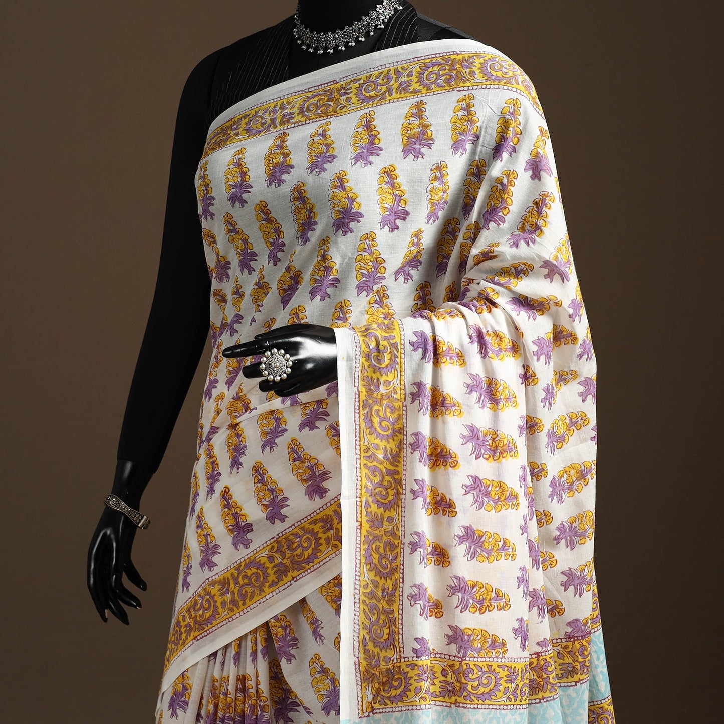 White - mul cotton sanganeri saree 03 - handcrafted