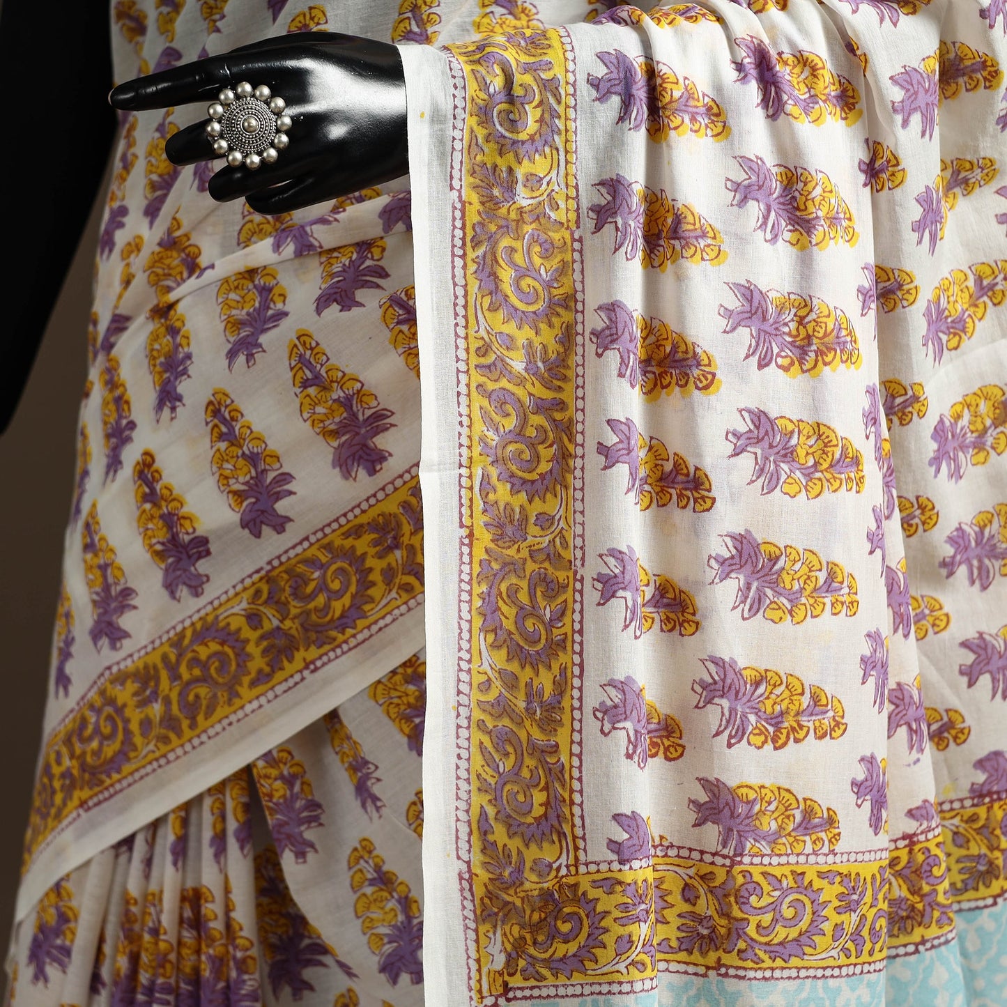 White - mul cotton sanganeri saree 03 - handcrafted