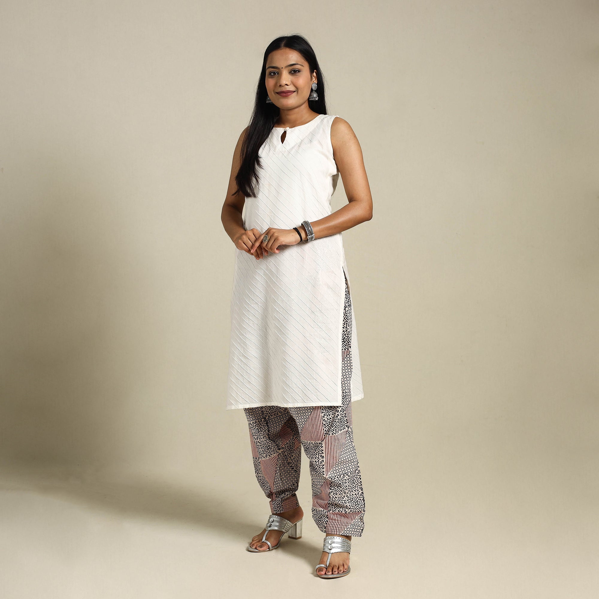 White Bagh Block Print Natural Dyed Cotton Salwar