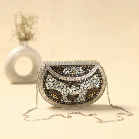 White - multicolor - handmade vintage metal & mosaic stone