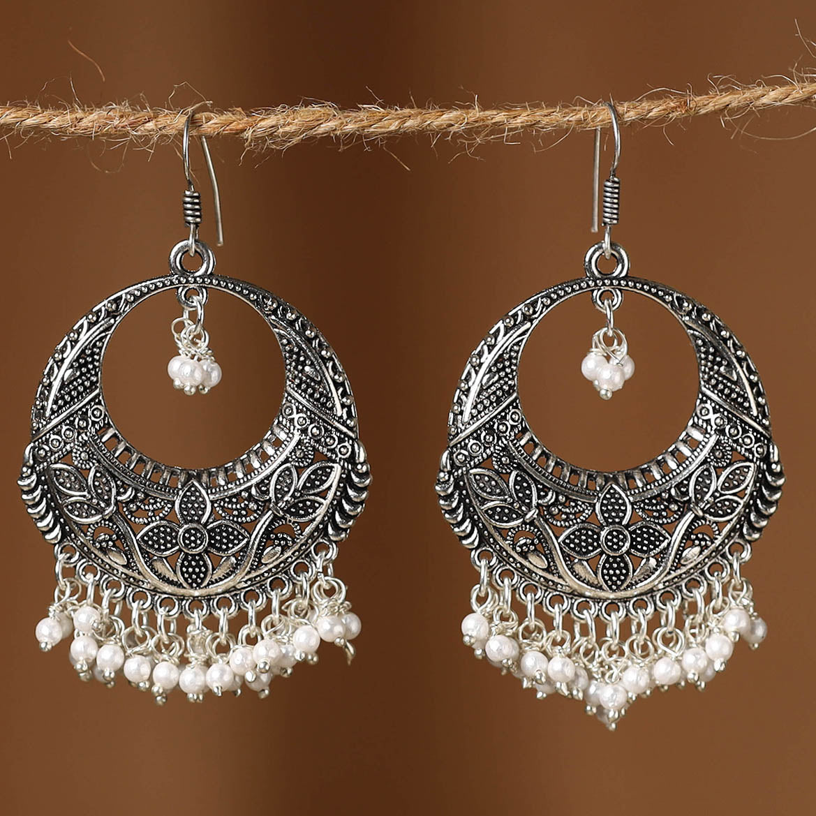 Naina German Silver Beaded Earrings