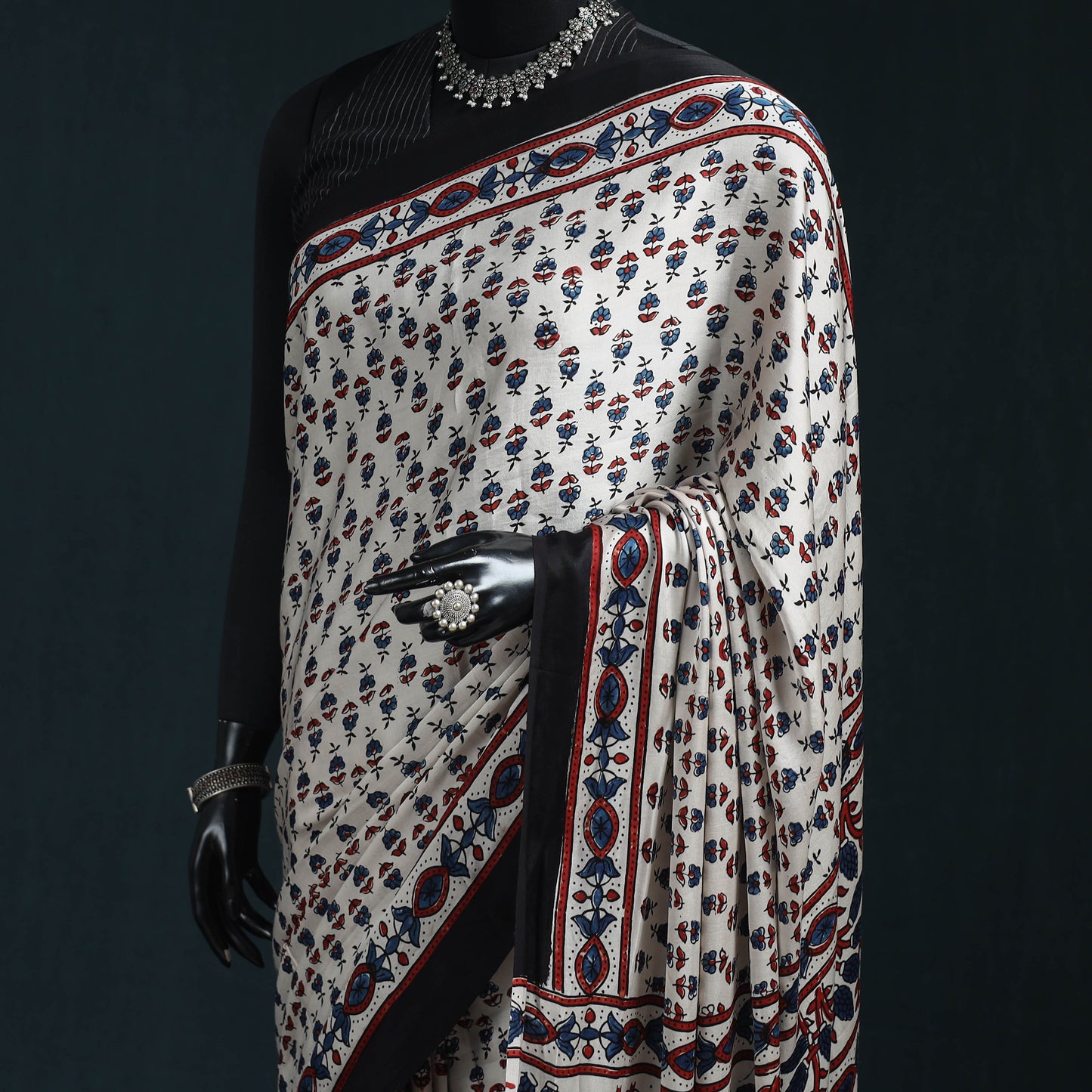 Natural dyed modal silk kutch hand block print ajrakh saree
