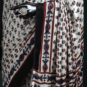 Natural dyed modal silk kutch hand block print ajrakh saree