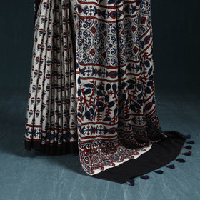 Natural dyed modal silk kutch hand block print ajrakh saree