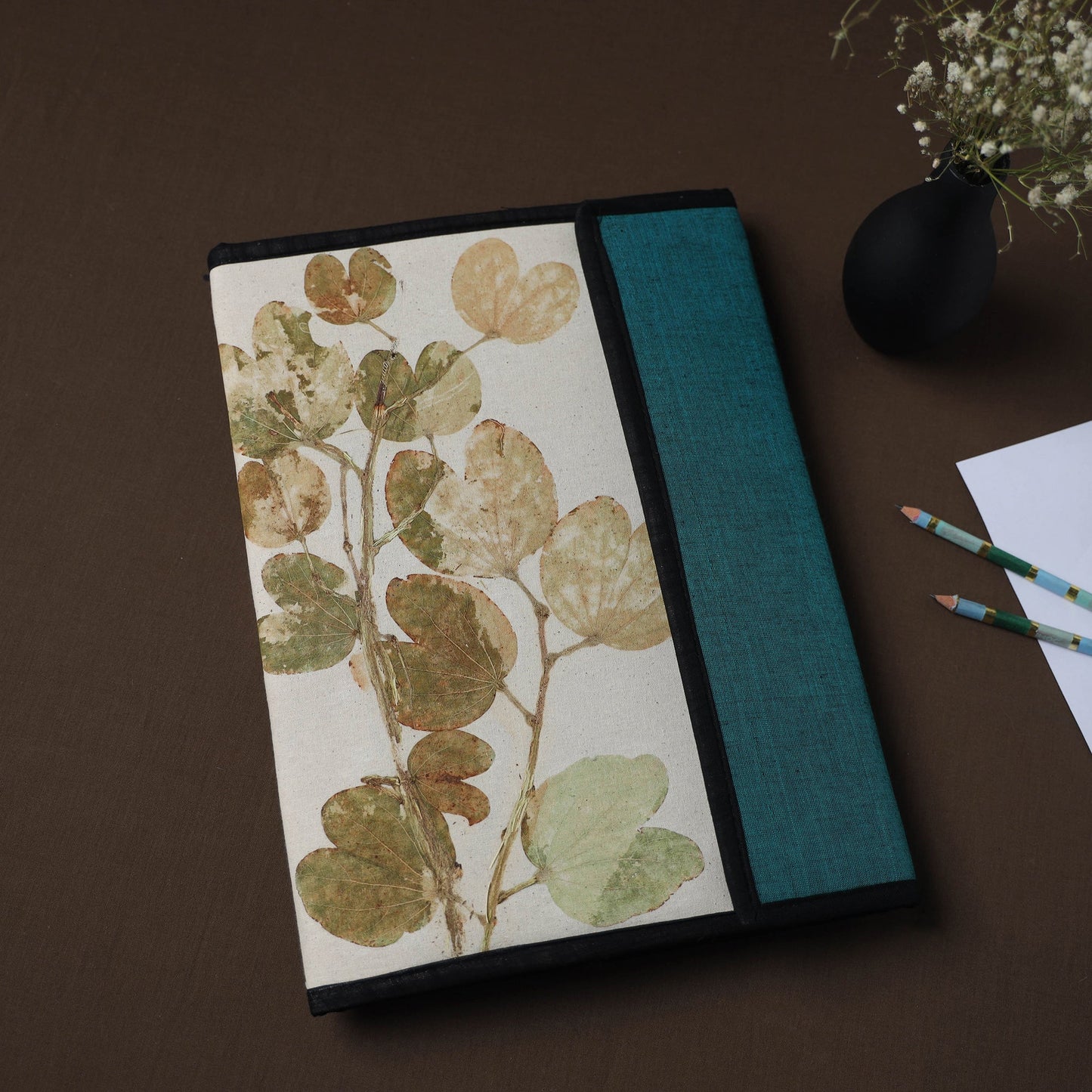 White Natural Leaf Art Work Fabric File Folder