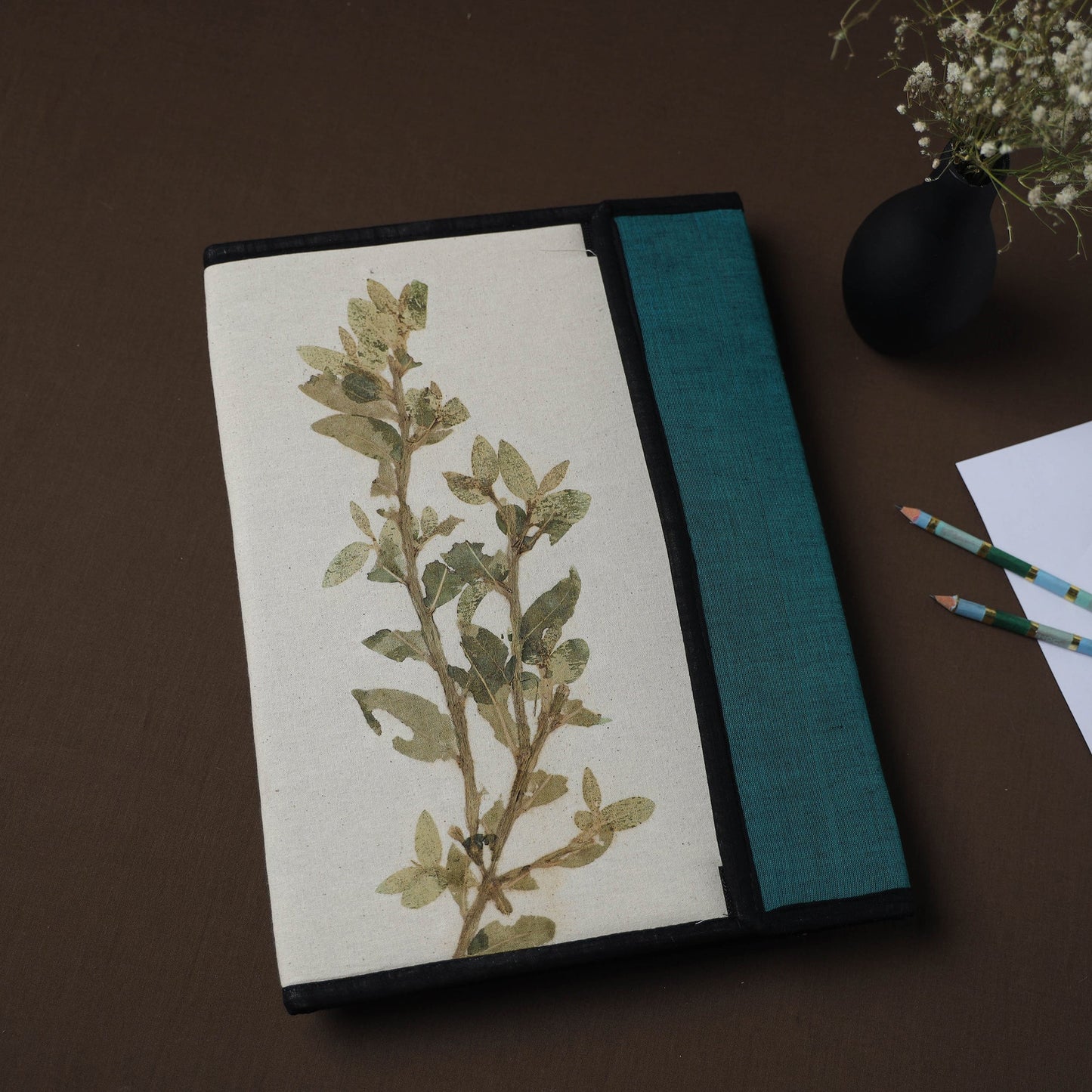 White Natural Leaf Art Work Fabric File Folder