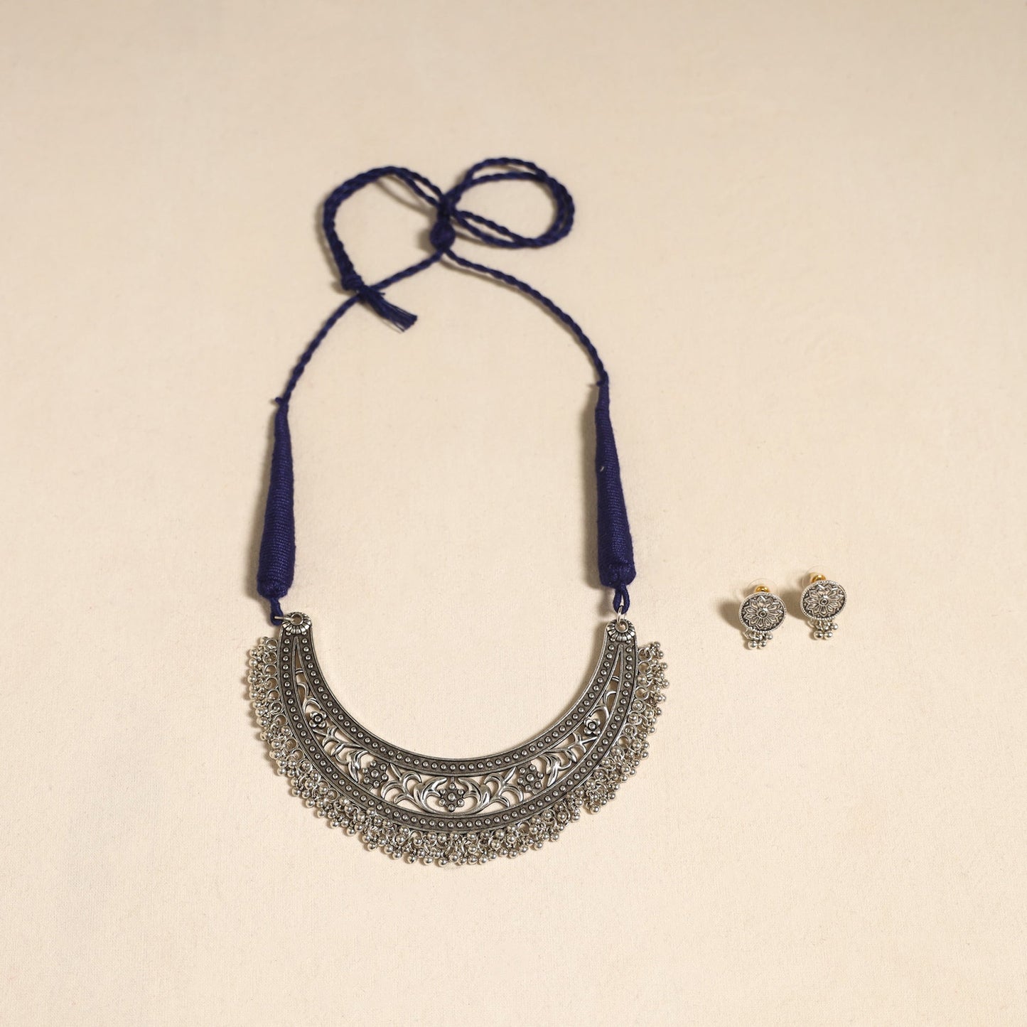 Navratri Special! White German Silver Necklace Set