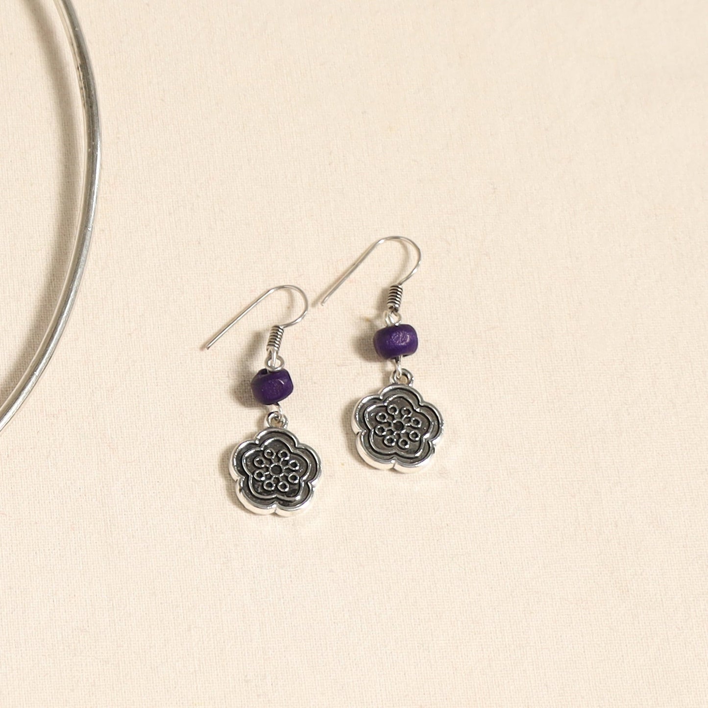 White - navratri special! German silver wooden beads hasli