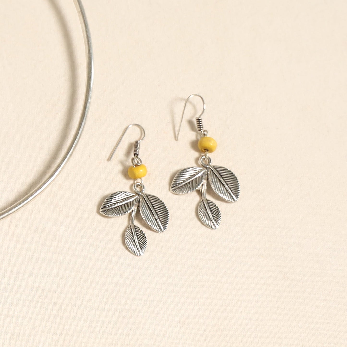 Navratri Special! White German Silver Wooden Beads Hasli Necklace Set