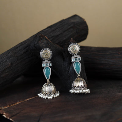 White Noor-e-Jhumka Classic German Silver Earrings