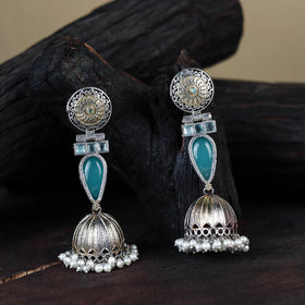 White Noor-e-Jhumka Classic German Silver Earrings