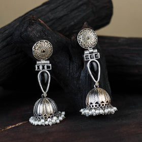 White Noor-e-Jhumka Classic German Silver Earrings