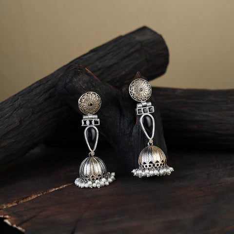 White Noor-e-Jhumka Classic German Silver Earrings