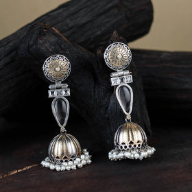 White Noor-e-Jhumka Classic German Silver Earrings