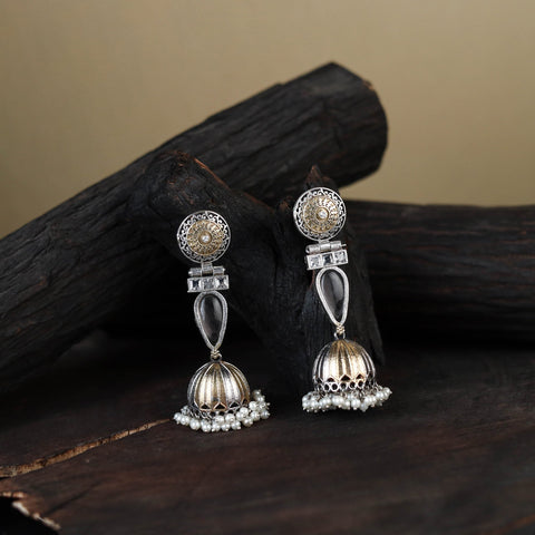 White Noor-e-Jhumka Classic German Silver Earrings