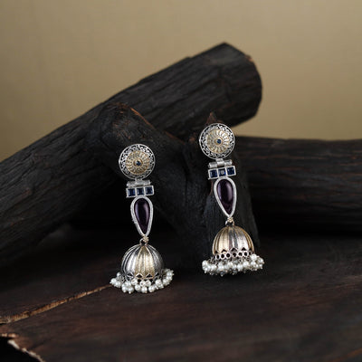 White - noor-e-jhumka classic german silver earrings 08