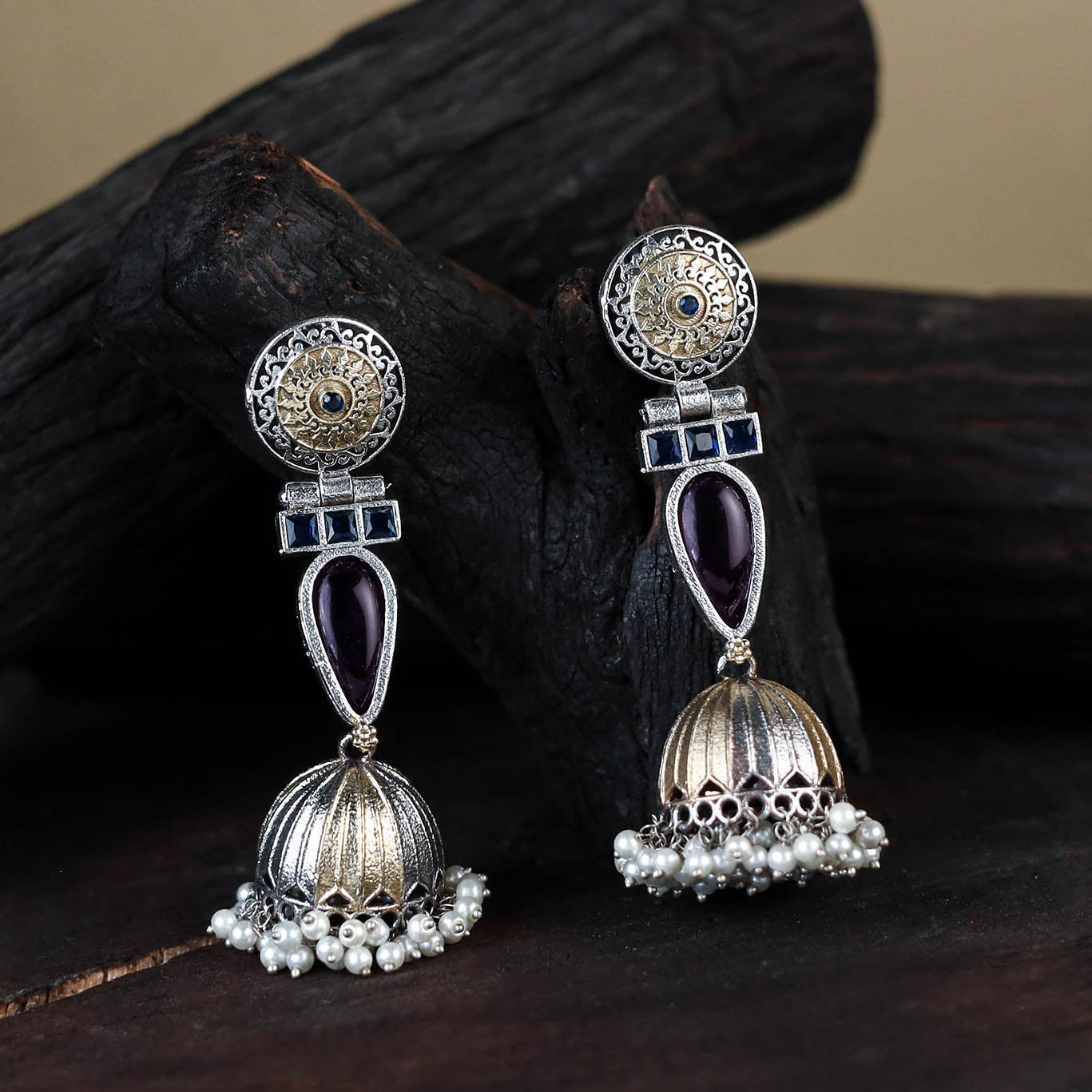 White - noor-e-jhumka classic german silver earrings 08