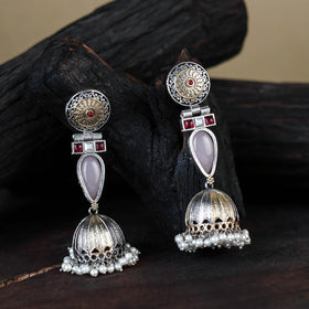 White Noor-e-Jhumka Classic German Silver Earrings