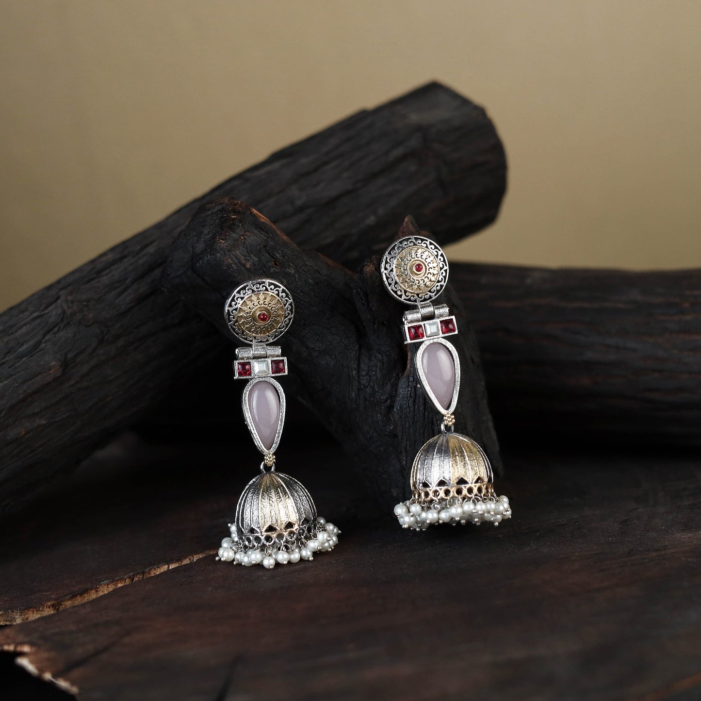 White Noor-e-Jhumka Classic German Silver Earrings